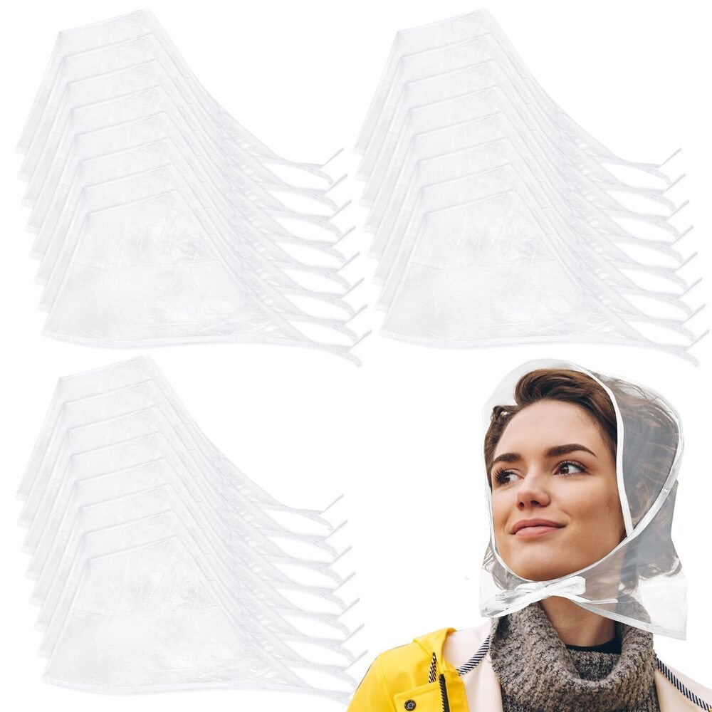 1460 24 Pcs Rain Bonnet Cap with Visor Clear Waterproof Scarf Plastic Hats